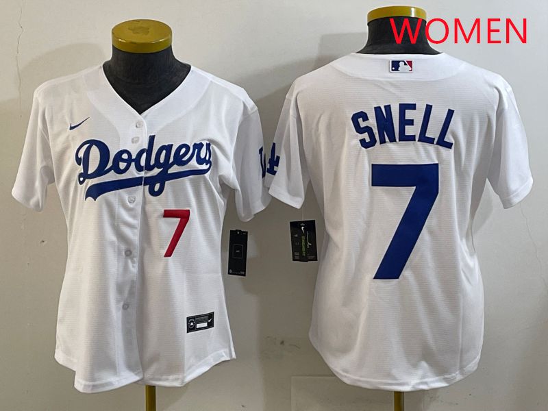 Women Los Angeles Dodgers #7 Snell White Game 2025 Nike MLB Jersey style 6